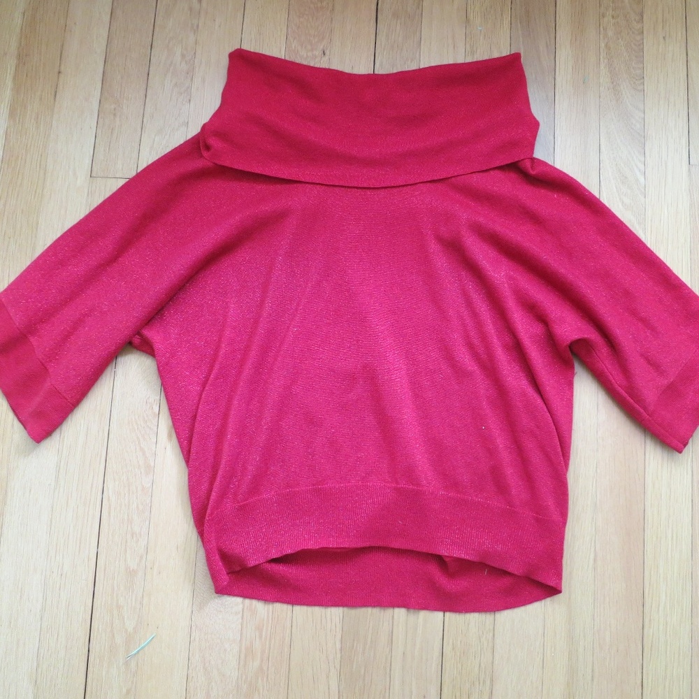Red Short Sleeve Cowl Neck Michael Kors Glitter Top | XL